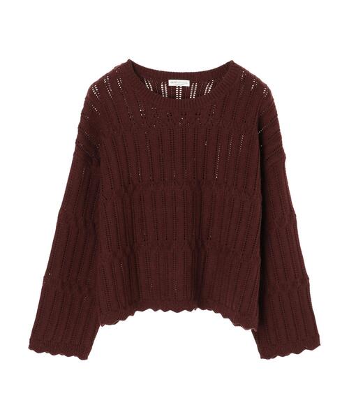 earth music&ecology（アースミュージックアンドエコロジー）の「【WEB限定】スカラップアイレットニットプルオーバー（ニット/セーター・レディース・ブラック/ダークブラウン/アイボリー/ライトベージュ・FREE）」の5枚目の写真