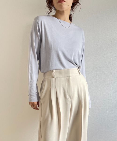wee9s（ウィークス）の「high waist tuck wide pants / ハイウエストゴム入りタックワイドパンツ（スラックス・レディース・チャコールグレー/ブラック/ブラウン/ピンク/アイボリー・FREE）」の21枚目の写真