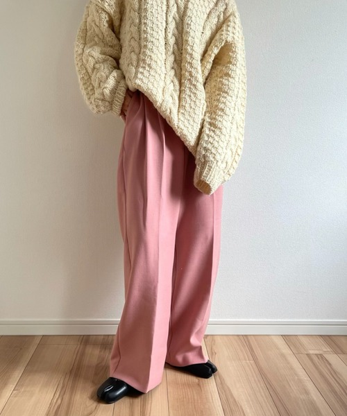 wee9s（ウィークス）の「high waist tuck wide pants / ハイウエストゴム入りタックワイドパンツ（スラックス・レディース・チャコールグレー/ブラック/ブラウン/ピンク/アイボリー・FREE）」の9枚目の写真