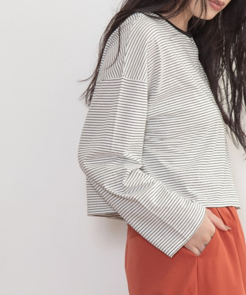 Mysa&Liina（ミーサリーナ）の「細ボーダー2WAYショートカーディガン（カーディガン/ボレロ・レディース・サックスブルー/オフホワイト/ミント・M）」の2枚目の写真