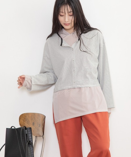 Mysa&Liina（ミーサリーナ）の「細ボーダー2WAYショートカーディガン（カーディガン/ボレロ・レディース・サックスブルー/オフホワイト/ミント・M）」の5枚目の写真