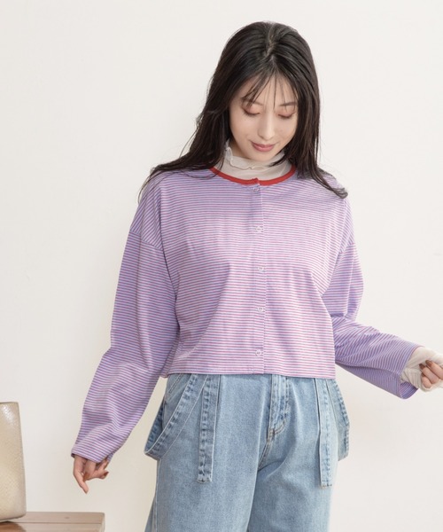 Mysa&Liina（ミーサリーナ）の「細ボーダー2WAYショートカーディガン（カーディガン/ボレロ・レディース・サックスブルー/オフホワイト/ミント・M）」の7枚目の写真