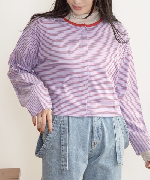 Mysa&Liina（ミーサリーナ）の「細ボーダー2WAYショートカーディガン（カーディガン/ボレロ・レディース・サックスブルー/オフホワイト/ミント・M）」の13枚目の写真