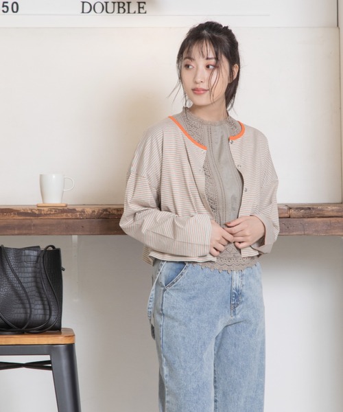 Mysa&Liina（ミーサリーナ）の「細ボーダー2WAYショートカーディガン（カーディガン/ボレロ・レディース・サックスブルー/オフホワイト/ミント・M）」の8枚目の写真