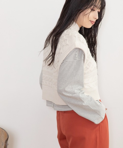 Mysa&Liina（ミーサリーナ）の「細ボーダー2WAYショートカーディガン（カーディガン/ボレロ・レディース・サックスブルー/オフホワイト/ミント・M）」の11枚目の写真