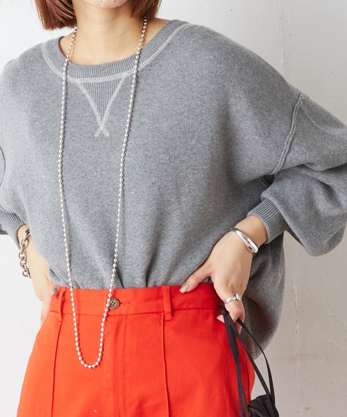 CIAOPANIC TYPY（チャオパニックティピー）の「【OSORO】スウェットライクニット（ニット/セーター・レディース・ブラック/グレー/イエロー/オレンジ/グリーン・ONE SIZE）」の2枚目の写真