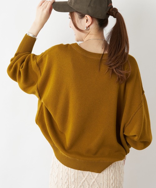 CIAOPANIC TYPY（チャオパニックティピー）の「【OSORO】スウェットライクニット（ニット/セーター・レディース・ブラック/グレー/イエロー/オレンジ/グリーン・ONE SIZE）」の4枚目の写真