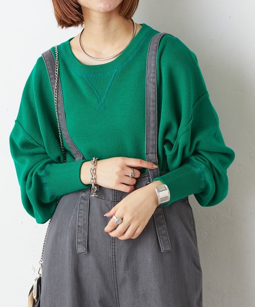 CIAOPANIC TYPY（チャオパニックティピー）の「【OSORO】スウェットライクニット（ニット/セーター・レディース・ブラック/グレー/イエロー/オレンジ/グリーン・ONE SIZE）」の3枚目の写真