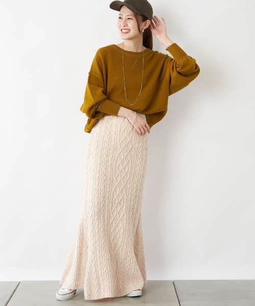 CIAOPANIC TYPY（チャオパニックティピー）の「【OSORO】スウェットライクニット（ニット/セーター・レディース・ブラック/グレー/イエロー/オレンジ/グリーン・ONE SIZE）」の19枚目の写真