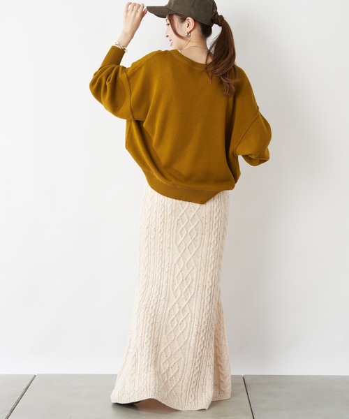 CIAOPANIC TYPY（チャオパニックティピー）の「【OSORO】スウェットライクニット（ニット/セーター・レディース・ブラック/グレー/イエロー/オレンジ/グリーン・ONE SIZE）」の14枚目の写真