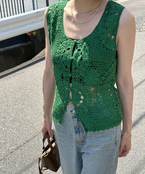 select MOCA（セレクトモカ）の「2WAYかぎ針編みニットベスト（ベスト・レディース・ブラック/グリーン/アイボリー・FREE）」の21枚目の写真