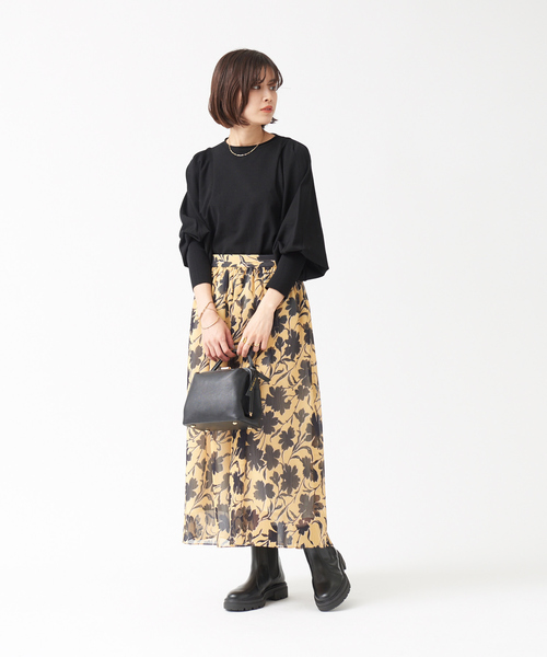 Rouge vif（ルージュヴィフ）の「シアープリントスカート（スカート・レディース・イエロー・フリー）」の5枚目の写真