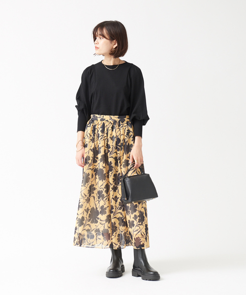 Rouge vif（ルージュヴィフ）の「シアープリントスカート（スカート・レディース・イエロー・フリー）」の6枚目の写真