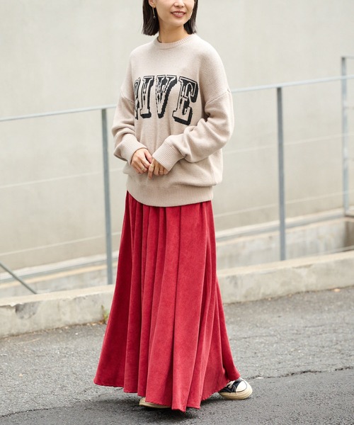 BONbazaar（ボンバザール）の「コーデュロイフレアスカート（スカート・レディース・パープル/アイボリー/グレー/レッド・FREE）」の14枚目の写真