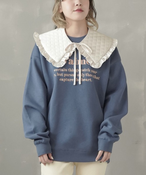 SPINNS（スピンズ）の「フロントロゴ刺繍デザイン 裏起毛スウェット（スウェット・レディース・ブラック/グレイッシュブルー/チャコール/オートミール・ONESIZE）」の13枚目の写真