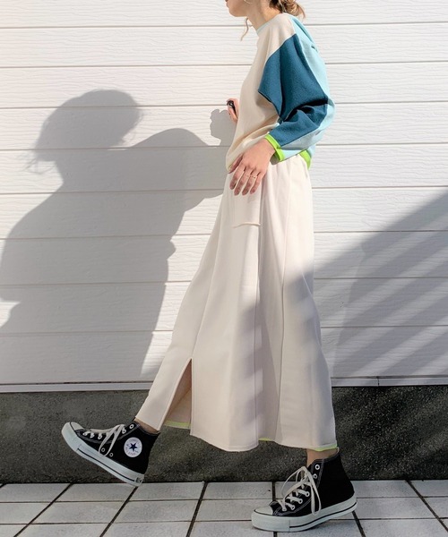 Q（キュー）の「リブ裏毛スカート（スカート・レディース・オリーブ/アイボリー・MEDIUM）」の7枚目の写真