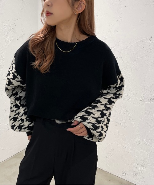 apres jour mignon（アプレジュールミニョン）の「袖チドリ柄ニット【ZOZOTOWN限定アイテム】（ニット/セーター・レディース・ライトベージュ/ダークブルー/ブラック・X-LARGE/フリー）」の8枚目の写真