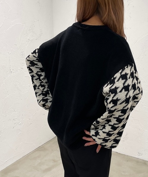 apres jour mignon（アプレジュールミニョン）の「袖チドリ柄ニット【ZOZOTOWN限定アイテム】（ニット/セーター・レディース・ライトベージュ/ダークブルー/ブラック・X-LARGE/フリー）」の9枚目の写真