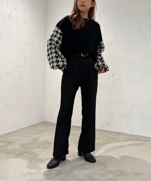 apres jour mignon（アプレジュールミニョン）の「袖チドリ柄ニット【ZOZOTOWN限定アイテム】（ニット/セーター・レディース・ライトベージュ/ダークブルー/ブラック・X-LARGE/フリー）」の10枚目の写真