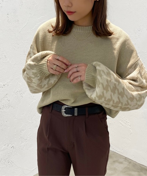 apres jour mignon（アプレジュールミニョン）の「袖チドリ柄ニット【ZOZOTOWN限定アイテム】（ニット/セーター・レディース・ライトベージュ/ダークブルー/ブラック・X-LARGE/フリー）」の13枚目の写真