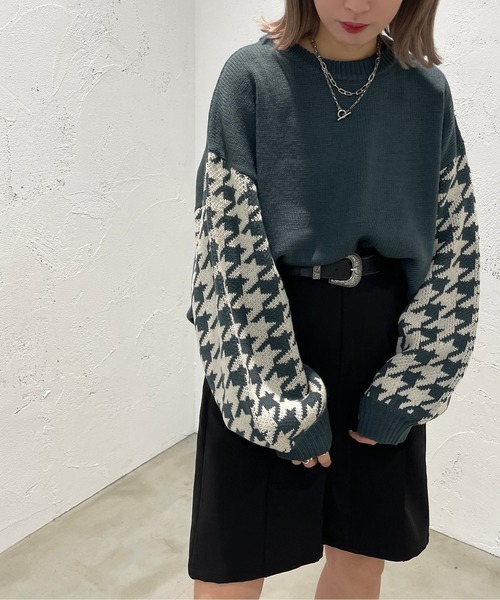 apres jour mignon（アプレジュールミニョン）の「袖チドリ柄ニット【ZOZOTOWN限定アイテム】（ニット/セーター・レディース・ライトベージュ/ダークブルー/ブラック・X-LARGE/フリー）」の18枚目の写真