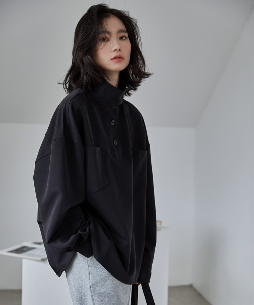 MANGROVE（マングローブ）の「スタンドカラーハーフボタンシャツ（シャツ/ブラウス・レディース・アイボリー/ブラック・FREE）」の9枚目の写真