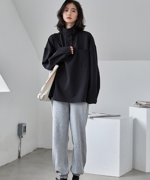 MANGROVE（マングローブ）の「スタンドカラーハーフボタンシャツ（シャツ/ブラウス・レディース・アイボリー/ブラック・FREE）」の3枚目の写真