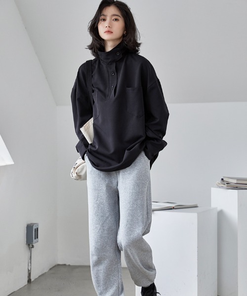 MANGROVE（マングローブ）の「スタンドカラーハーフボタンシャツ（シャツ/ブラウス・レディース・アイボリー/ブラック・FREE）」の8枚目の写真