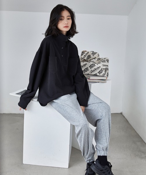 MANGROVE（マングローブ）の「スタンドカラーハーフボタンシャツ（シャツ/ブラウス・レディース・アイボリー/ブラック・FREE）」の12枚目の写真