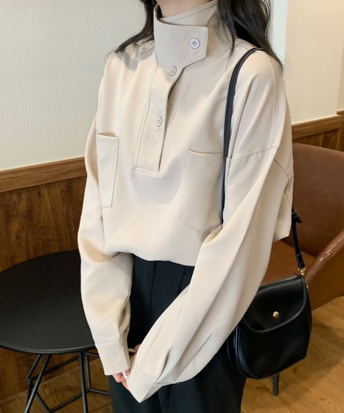 MANGROVE（マングローブ）の「スタンドカラーハーフボタンシャツ（シャツ/ブラウス・レディース・アイボリー/ブラック・FREE）」の14枚目の写真