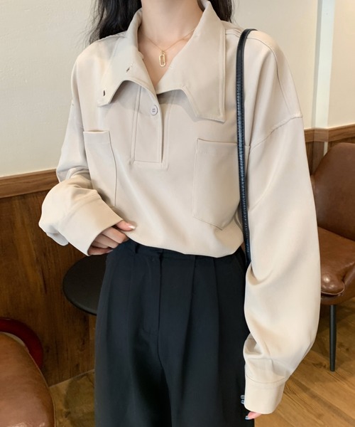 MANGROVE（マングローブ）の「スタンドカラーハーフボタンシャツ（シャツ/ブラウス・レディース・アイボリー/ブラック・FREE）」の7枚目の写真