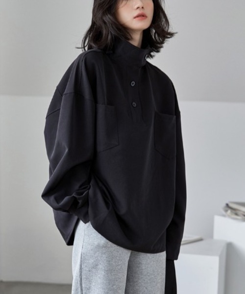 MANGROVE（マングローブ）の「スタンドカラーハーフボタンシャツ（シャツ/ブラウス・レディース・アイボリー/ブラック・FREE）」の4枚目の写真