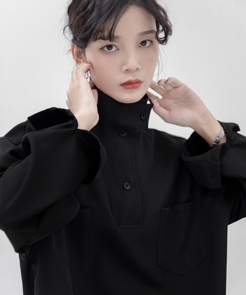 MANGROVE（マングローブ）の「スタンドカラーハーフボタンシャツ（シャツ/ブラウス・レディース・アイボリー/ブラック・FREE）」の21枚目の写真