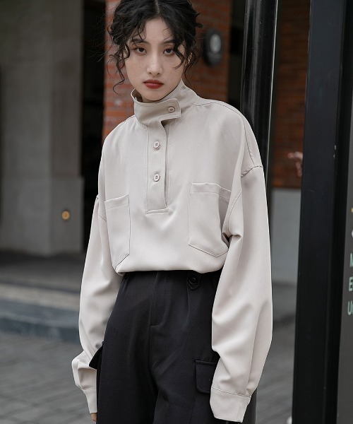 MANGROVE（マングローブ）の「スタンドカラーハーフボタンシャツ（シャツ/ブラウス・レディース・アイボリー/ブラック・FREE）」の22枚目の写真