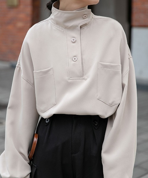 MANGROVE（マングローブ）の「スタンドカラーハーフボタンシャツ（シャツ/ブラウス・レディース・アイボリー/ブラック・FREE）」の16枚目の写真