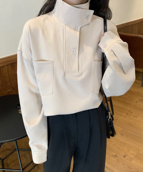 MANGROVE（マングローブ）の「スタンドカラーハーフボタンシャツ（シャツ/ブラウス・レディース・アイボリー/ブラック・FREE）」の15枚目の写真