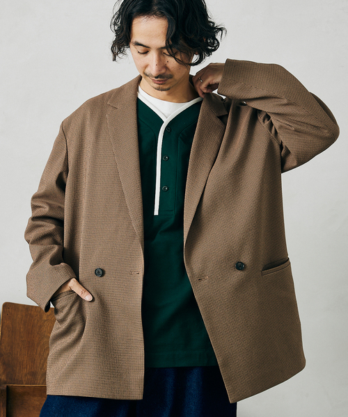 JOURNAL STANDARD relume(ジャーナルスタンダード レリューム)の「オーバーサイズ ガンクラブチェック ジャケット(テーラードジャケット・メンズ・ベージュ/ブラウン・MEDIUM/LARGE)」の1枚目の写真