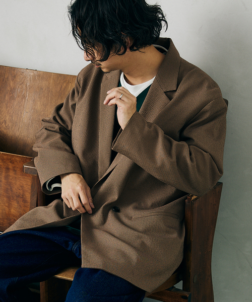 JOURNAL STANDARD relume(ジャーナルスタンダード レリューム)の「オーバーサイズ ガンクラブチェック ジャケット(テーラードジャケット・メンズ・ベージュ/ブラウン・MEDIUM/LARGE)」の5枚目の写真