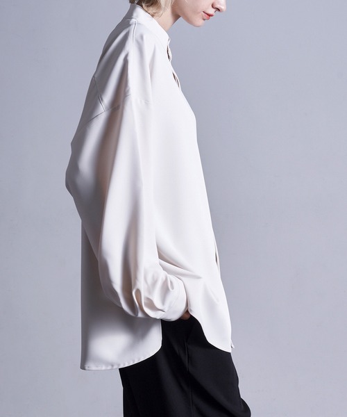 Loose/ルース(ルース)の「ドレープトロミ 比翼バンドカラーシャツ(シャツ/ブラウス・メンズ・ブラック/オフホワイト/グリーン系その他/グレイッシュブルー・S/M/L)」の15枚目の写真