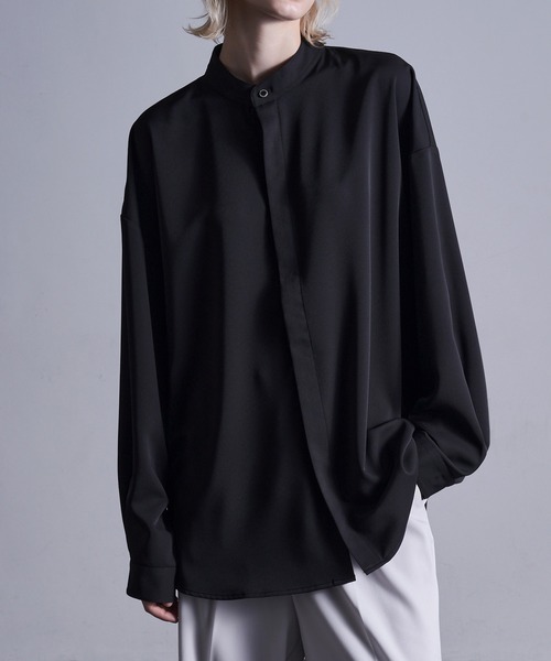 Loose/ルース(ルース)の「ドレープトロミ 比翼バンドカラーシャツ(シャツ/ブラウス・メンズ・ブラック/オフホワイト/グリーン系その他/グレイッシュブルー・S/M/L)」の22枚目の写真