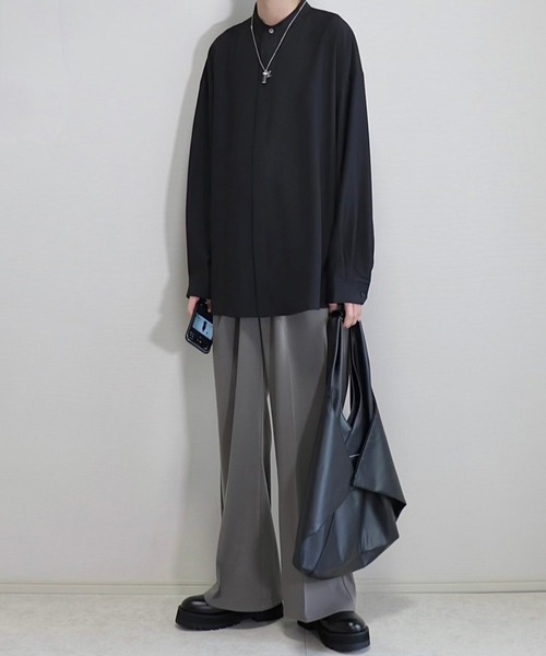 ドレープトロミ 比翼バンドカラーシャツ（シャツ/ブラウス