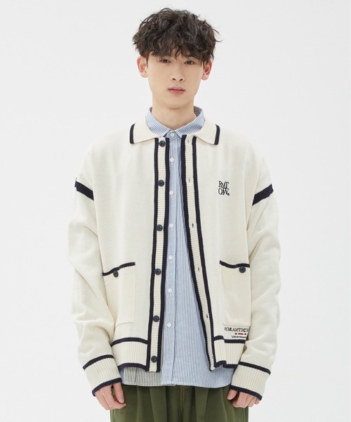 ROMANTIC CROWN(ロマンティッククラウン)の「【ROMANTIC CROWN】SPREAD COLLAR KNIT CARDIGAN / ロマンティッククラウン スプレッド カラー ニット カーディガン(カーディガン/ボレロ・メンズ・オートミール/ネイビー・LARGE/MEDIUM/SMALL)」の5枚目の写真