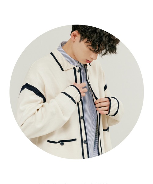 ROMANTIC CROWN(ロマンティッククラウン)の「【ROMANTIC CROWN】SPREAD COLLAR KNIT CARDIGAN / ロマンティッククラウン スプレッド カラー ニット カーディガン(カーディガン/ボレロ・メンズ・オートミール/ネイビー・LARGE/MEDIUM/SMALL)」の3枚目の写真