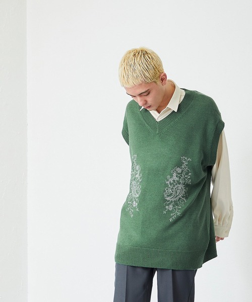NILWAY(ニルウェイ)の「ペイズリー刺繍 Vネックニットベスト(ベスト・メンズ・ブラック/グレー/グリーン・MEDIUM/LARGE)」の19枚目の写真