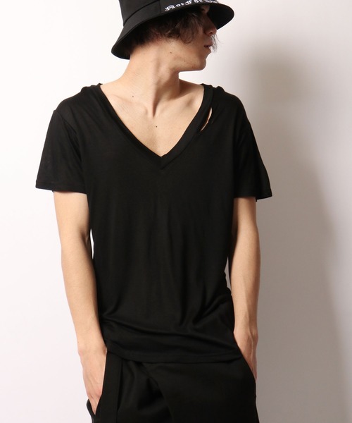 ByTheR（バイザアール）の「BYTHER 韓国ブランド 切替Vネック半袖Tシャツ（Tシャツ/カットソー・メンズ・ホワイト/ブラック・FREE）」の2枚目の写真