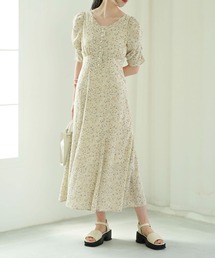 archives | ギャザースリーブバックレースアップ花柄ワンピース(ワンピース)