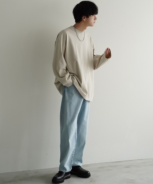 WYM LIDNM(ウィム バイ リドム)の「SUPER FINE COTTON LOOSE FIT L/S(Tシャツ/カットソー・メンズ・ライトグレー/アッシュブラウン/ダークグレー/杢グレー/ライトブラウン/ダークグリーン/ブルーグリーン/グレー系/チャコール/ベージュ系/グレイッシュブルー・S/M/L)」の13枚目の写真