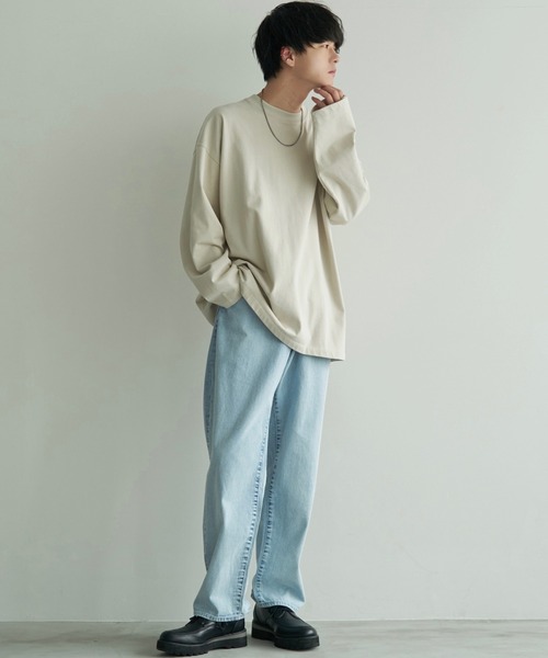 WYM LIDNM(ウィム バイ リドム)の「SUPER FINE COTTON LOOSE FIT L/S(Tシャツ/カットソー・メンズ・ライトグレー/アッシュブラウン/ダークグレー/杢グレー/ライトブラウン/ダークグリーン/ブルーグリーン/グレー系/チャコール/ベージュ系/グレイッシュブルー・S/M/L)」の14枚目の写真