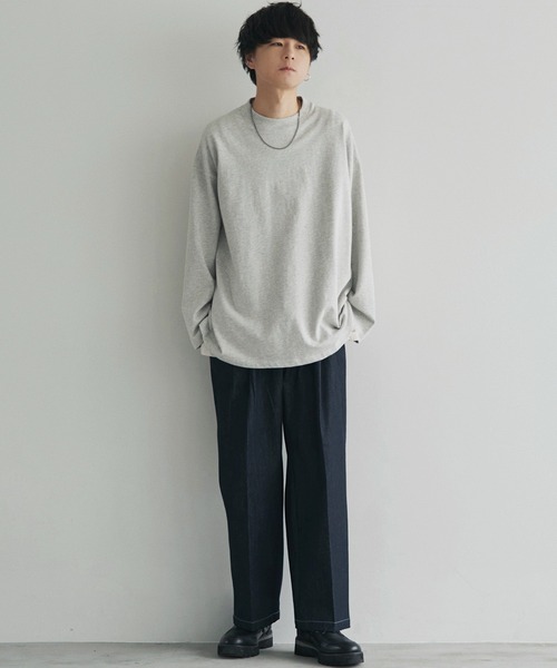 WYM LIDNM(ウィム バイ リドム)の「SUPER FINE COTTON LOOSE FIT L/S(Tシャツ/カットソー・メンズ・ライトグレー/アッシュブラウン/ダークグレー/杢グレー/ライトブラウン/ダークグリーン/ブルーグリーン/グレー系/チャコール/ベージュ系/グレイッシュブルー・S/M/L)」の19枚目の写真