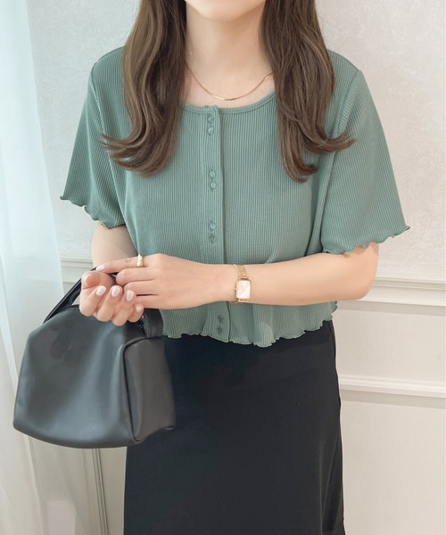 apres jour（アプレジュール）の「ワッフルカーディガン＋キャミセット【ZOZOTOWN限定アイテム】（カーディガン/ボレロ・レディース・ライトピンク/オレンジ/グリーン/アイボリー・フリー/X-LARGE）」の3枚目の写真